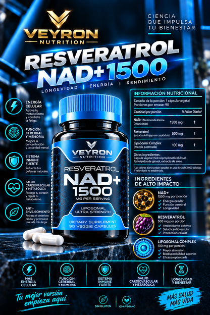Suplemento liposomal NAD+ con resveratrol